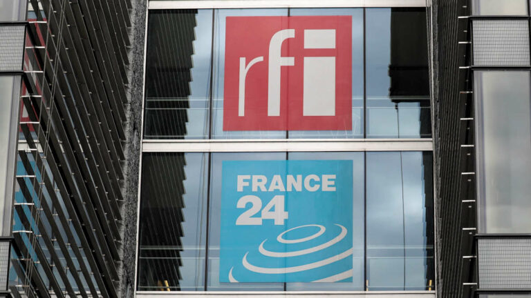 This photograph taken on April 9, 2019, shows the headquarters of French national audiovisual media company group, France Medias Monde (FMM), formerly named Audiovisuel Exterieur de la France (AEF), which includes Radio France Internationale (RFI), live news channel France 24 and Monte Carlo Doualiya (MCD), a French Arabic-speaking radio station at Issy-les-Moulineaux, near Paris. (Photo by KENZO TRIBOUILLARD / AFP)